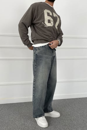 Eskitme Yıkamalı Süper Baggy Bol Kalıp Jean | STK2122-Jean