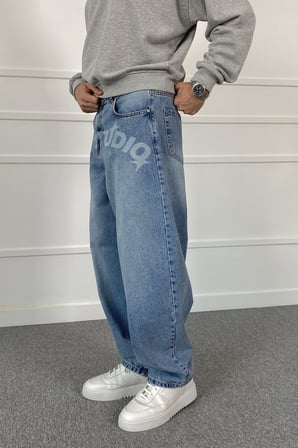 Studio Baskılı Loose Fit Mavi Jean