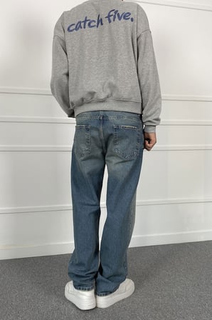Taşlanmış Eskitme Regular Mavi Jean