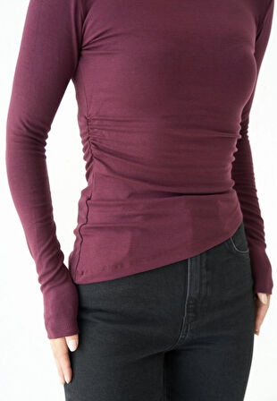 Bordo Asimetrik Bluz