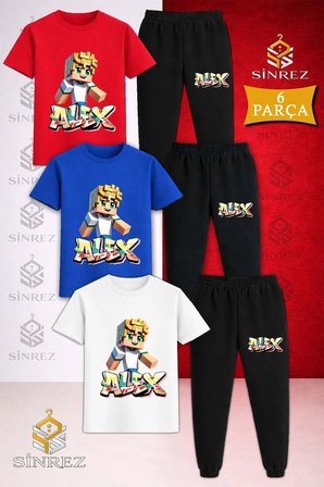 Çocuk ALEX SARI YENI Baskılı 3Lü Tişort Eşofman Takımı