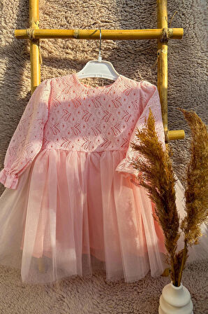 Kız Bebek Çocuk Elbise Dantel Güpürlü Doğum Günü Parti Düğün Özel Gün Tüllü Astarlı Prenses Abiye Elbise