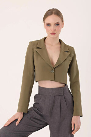 Crop Blazer Ceket-Haki