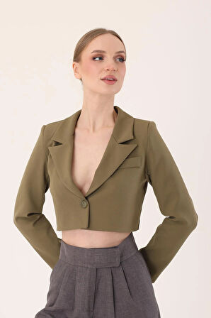 Crop Blazer Ceket-Haki