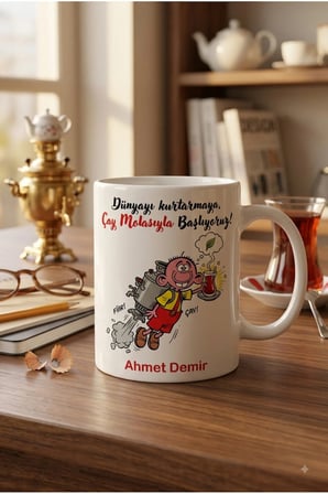 Alya Gift Shop Kişiye Özel Dünyayı Kurtarmaya Çay Molasıyla Başlıyoruz Tasarımlı Kupa Bardak