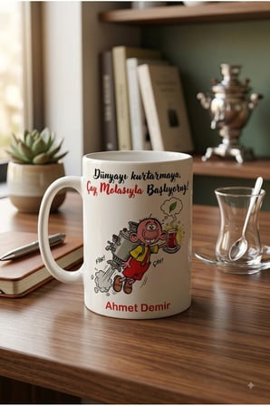 Alya Gift Shop Kişiye Özel Dünyayı Kurtarmaya Çay Molasıyla Başlıyoruz Tasarımlı Kupa Bardak