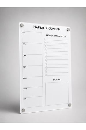 Beyaz Akrilik Haftalık Planlayıcı Yazı Tahtası Silinebilir