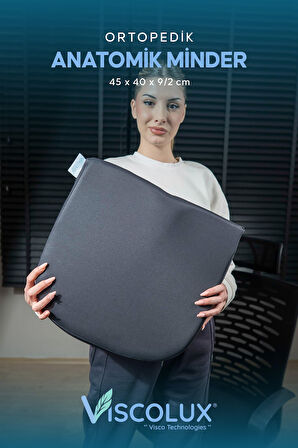 Anatomik Visco Ortopedik Minder - Ofis Araba Sandalye Minderi Füme 44x36x9/2