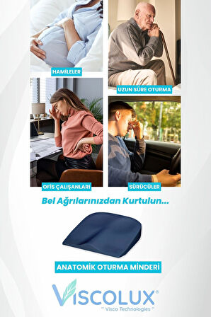 Anatomik Visco Ortopedik Minder - Ofis Araba Sandalye Minderi Siyah 44x36x9/2