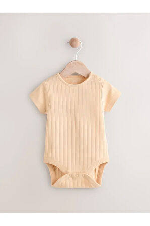 %100 Pamuklu Krem Safari Salopet Body Zıbın Set