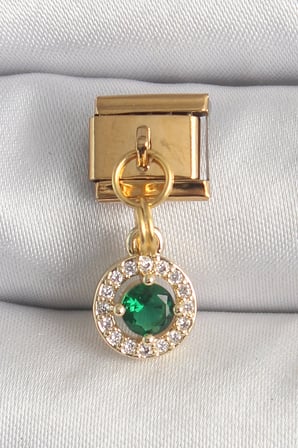 316L Çelik Gold Renk Sallantı Yeşil Zirkon Taşlı Nomination Charm