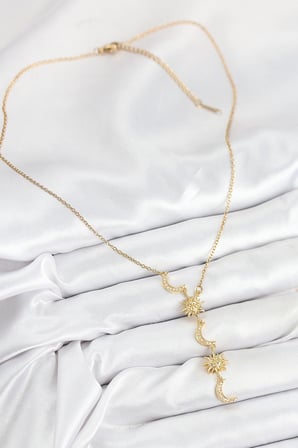 316L Çelik Zirkon Taşlı Güneş Ve Ay Model Gold Renk Kadın Kolye