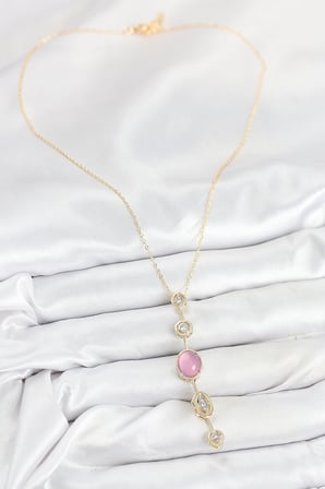Pirinç Zincir Pembe Gold Renk Zirkon Taşlı Y Kolye