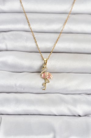 316L Çelik Zincir Gold Renk Flamingo Model Kadın Kolye