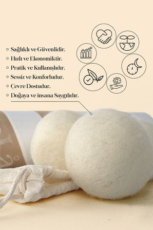 %100 Doğal Merinos Yünü Çamaşır Makinesi Yün Kurutma Topu
