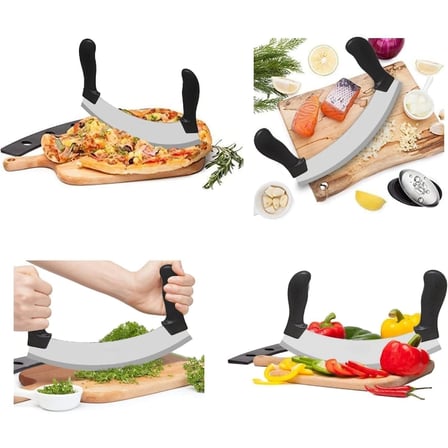 Satır Kıyma Bıçağı - Yarım Ay Modeli - Sebze Doğrama Satırı - Pizza Dilimleme Bıçağı - Paslanmaz Çel