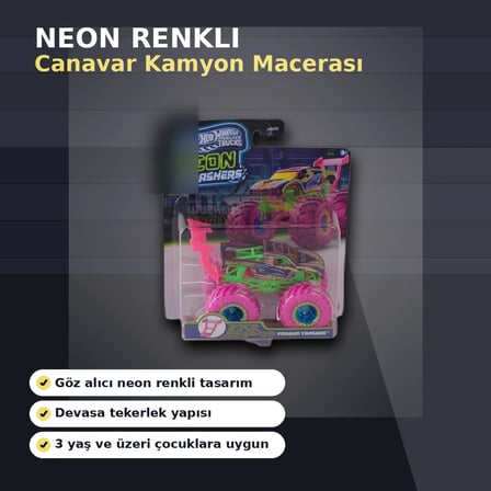 JMV39 Neon Renkli 1:64 Ölçek Canavar Kamyon Monster Trucks Smashers Araç