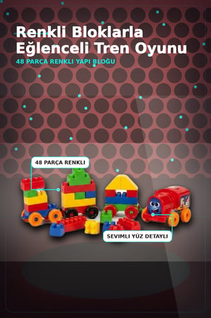 48 Parça Yapı Bloklu Tren - Çocuklar İçin Eğitici İnşa Seti, 54 mm Parça Boyu BX-313368