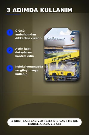 1 Adet Sarı-Lacivert 1:64 Die-Cast Metal Model Araba 7.5 cm Fenerbahçe Koleksiyon BX-313390
