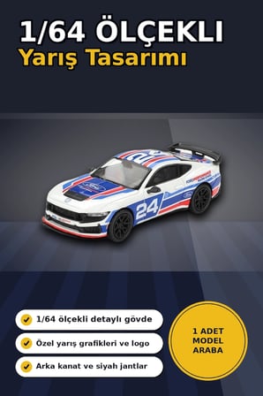 Detaylı 1/64 Ölçekli Ford Mustang Dark Horse Yarış Arabası Modeli - #24 Takım Aracı BX-313380