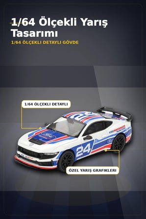 Detaylı 1/64 Ölçekli Ford Mustang Dark Horse Yarış Arabası Modeli - #24 Takım Aracı BX-313380