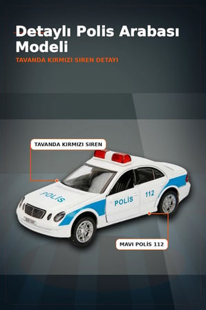 Sesli Işıklı 1:32 Ölçek Polis Arabası - AG13 Pilli Çocuk Oyuncağı, 12 cm BX-313389