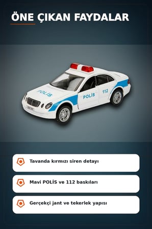 Sesli Işıklı 1:32 Ölçek Polis Arabası - AG13 Pilli Çocuk Oyuncağı, 12 cm BX-313389