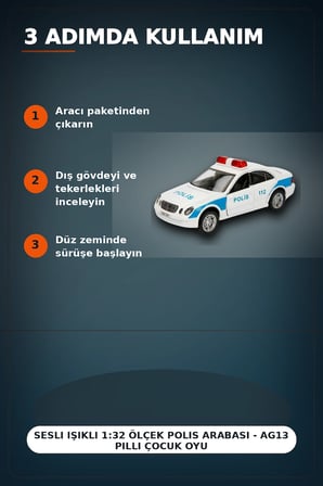 Sesli Işıklı 1:32 Ölçek Polis Arabası - AG13 Pilli Çocuk Oyuncağı, 12 cm BX-313389