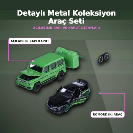 Mercedes Lisanslı 1:64 Ölçekli 19 cm AMG Deluxe Die-Cast Römorklu Araç Seti - 1 Adet Rastgele Model