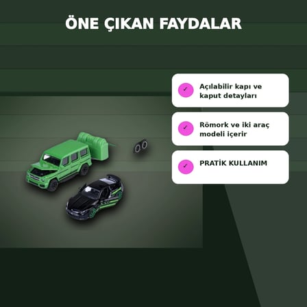Mercedes Lisanslı 1:64 Ölçekli 19 cm AMG Deluxe Die-Cast Römorklu Araç Seti - 1 Adet Rastgele Model