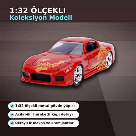 1:32 Ölçekli 13.5 cm Die-Cast Metal Hızlı Öfkeli Lisanslı Model Araba Açılır Kapılı