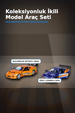 Die-Cast Metal 1:32 13 cm 2001 Nissan Silvia S15 ve Toyota Supra Araba Seti BX-313394