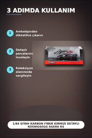 1/64 Siyah Karbon Fiber Kırmızı Detaylı Koenigsegg Agera RS Diecast Model Araba BX-313337