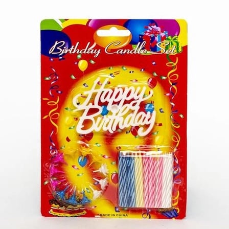Rengarenk Mumlu Beyaz Happy Birthday Yazılı Doğum Günü Mumu 12 Adet Bx40