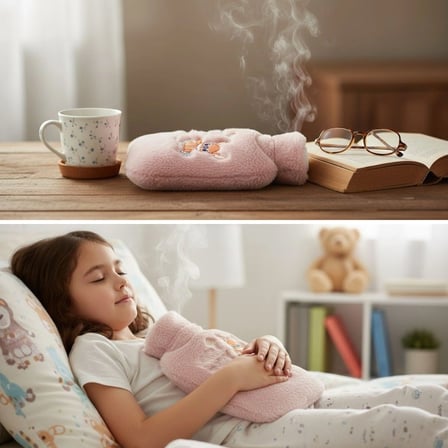 Mutlu Robot Hayvan Figürlü Pembe Peluş Sıcak Su Torbası 1 Lt – Yumuşak Kılıf, Uzun Süre Sıcak Tutan 