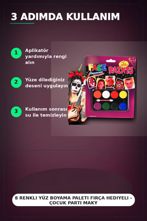 8 Renkli Yüz Boyama Paleti Fırça Hediyeli - Çocuk Parti Makyaj Seti 1 Adet BX-313451