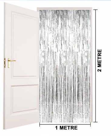 Gümüş Renk Ekstra Metalize Parlak Saçaklı Arka Fon Perde İthal A Kalite 1x2 Metre Bx40