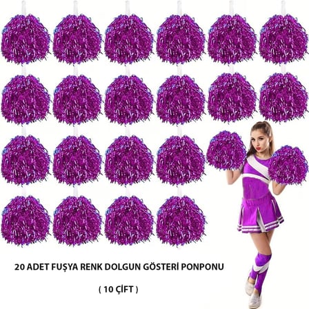 10 Çift ( 20 Adet ) Fuşya Renk 23 Nisan 19 Mayıs 29 Ekim Okul Gösteri Ponponları Bx40
