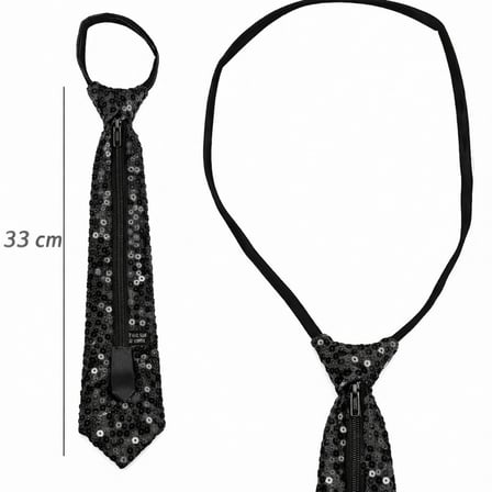 Siyah Renk Pul Payetli Işıltılı Parti Kravatı 33 Cm Bx40