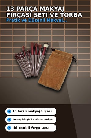 13 Parça Eflatun Kadife Torbalı Makyaj Fırça Seti Bx40 Seyahat Çantası Hediyelik BX-313446