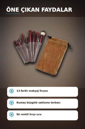 13 Parça Eflatun Kadife Torbalı Makyaj Fırça Seti Bx40 Seyahat Çantası Hediyelik BX-313446