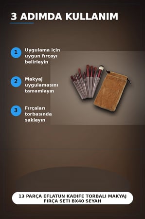 13 Parça Eflatun Kadife Torbalı Makyaj Fırça Seti Bx40 Seyahat Çantası Hediyelik BX-313446