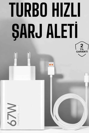 Şarj Aleti 67W Hızlı Şarj Turbo Type-C Uyumlu Şarj Adaptörü Kablosu