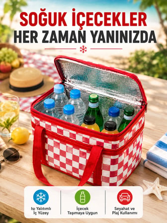 Alüminyum Folyo İç Yüzeyli Termos Çanta Kamp Plaj Market ve Piknik Çantası