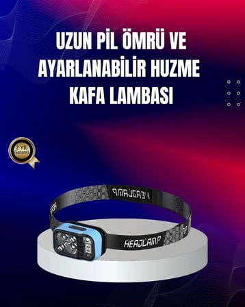 Süper Parlak LED Kafa Feneri 3 Renk 53 Mod Type C Şarjlı