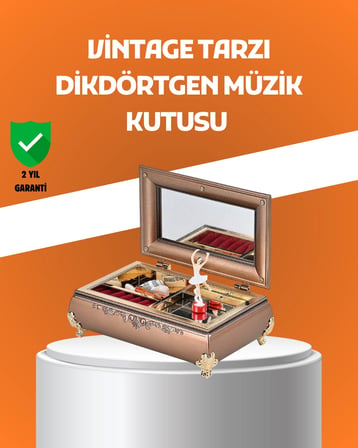 Müzikli Balerin Figürlü Takı Kutusu Piyano Desenli Dekoratif