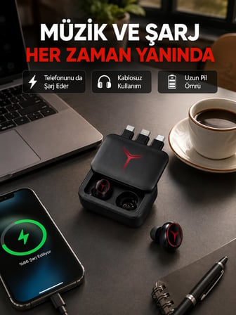 Powerbank Özellikli Bluetooth Kablosuz Kulaklık – Dokunmatik Kontrol, Uzun Pil Ömrü, Ergonomik Tasar