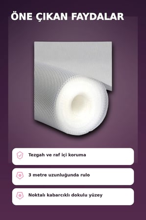 3 Metre Şeffaf Noktalı Dokulu Kalın Raf Örtüsü ve Tezgah Koruyucu Mat