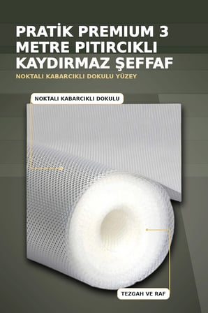 3 Metre Kalın Dokulu Şeffaf Raf Örtüsü ve Tezgah Üstü Koruyucu Çok Amaçlı Mat
