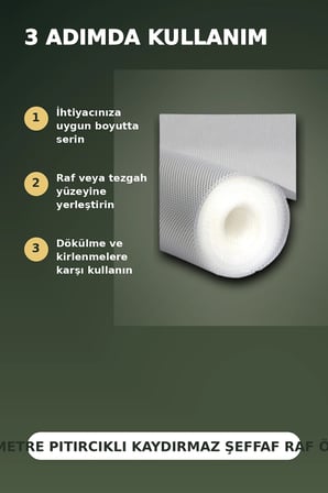 3 Metre Kalın Dokulu Şeffaf Raf Örtüsü ve Tezgah Üstü Koruyucu Çok Amaçlı Mat
